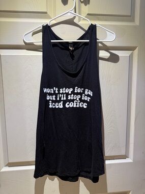 Black Women's Graphic Tank Top - Iced Coffee Slogan